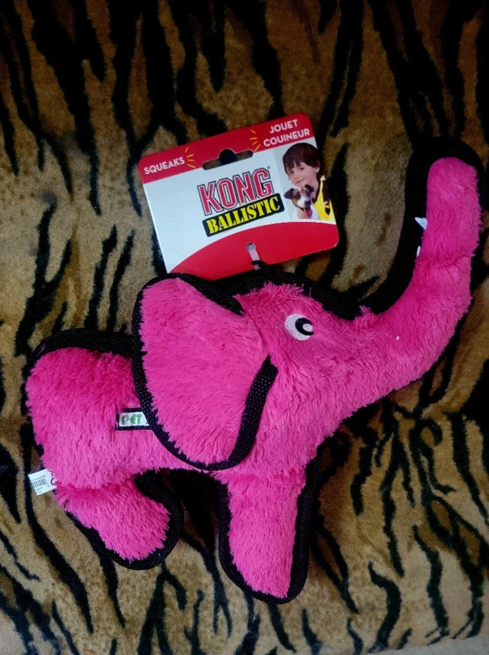 Kong Dog Elephant Ballistic Hot Pink W Squeak Plush Dog Toy Med Ea.